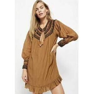 NWT Free People Women Embroidered Mini Dress Boho Cottage Oversized Small